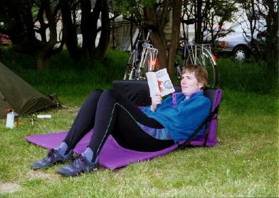 Frank relaxing after her 2nd day of cycle touring
