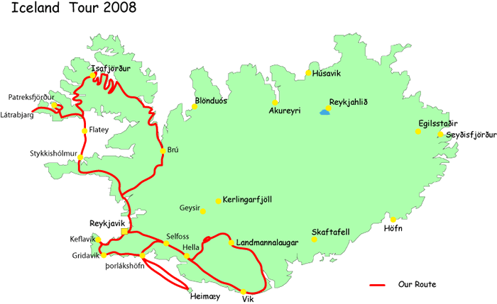 Iceland Tour 2007 Route Map
